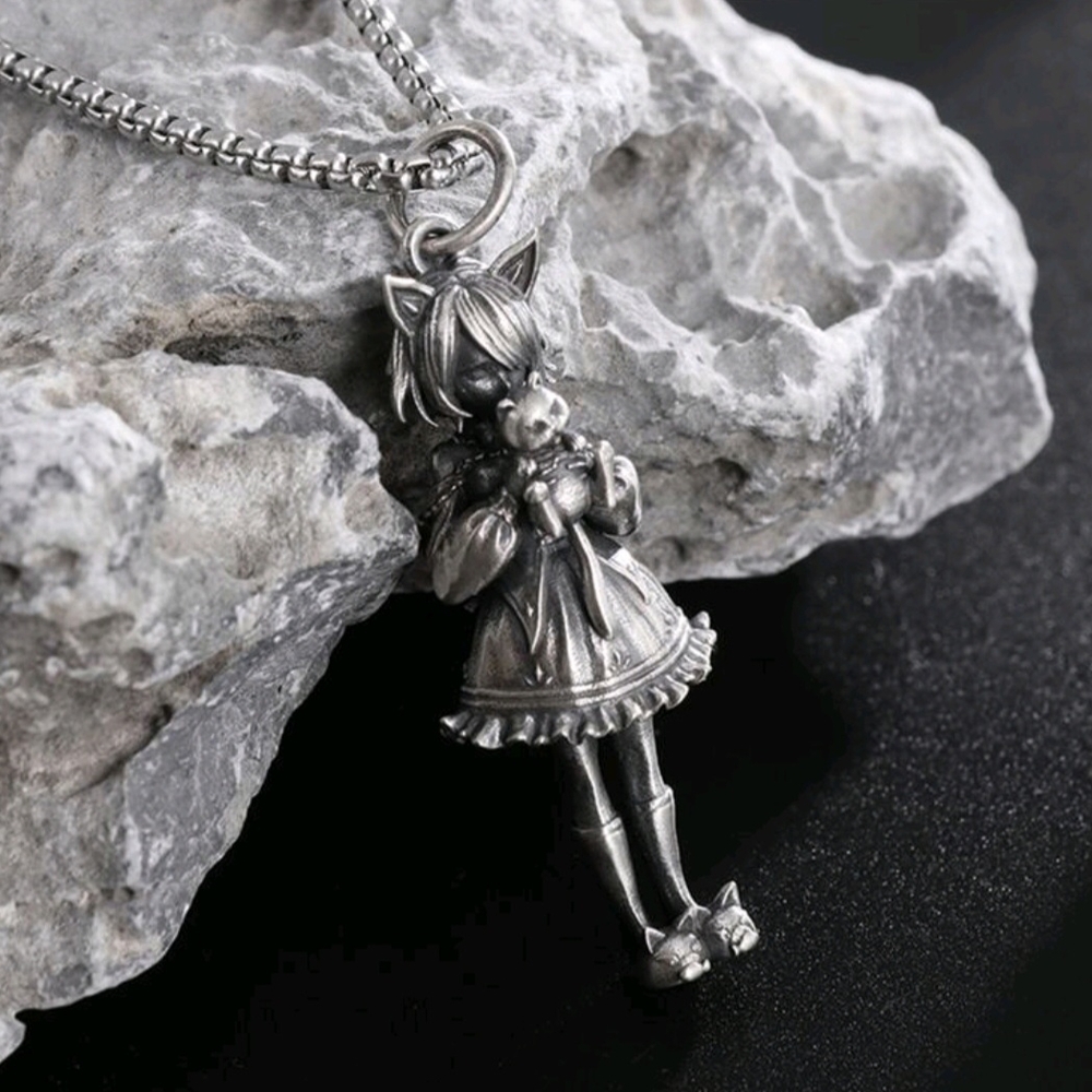 Kitty Cat Girl Pendant Necklace Whimsical Design New!